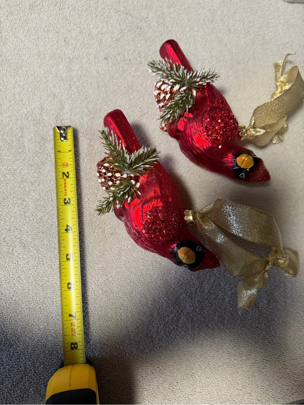 Hobby Lobby Shiny Red Cardinal Ornaments with Pinecone & Gold Ribbon